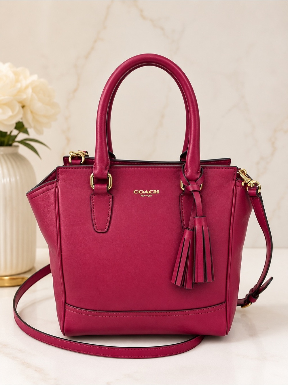 Coach Burgundy Leather Satchel Crossbody Top Handle Bag everyday tote